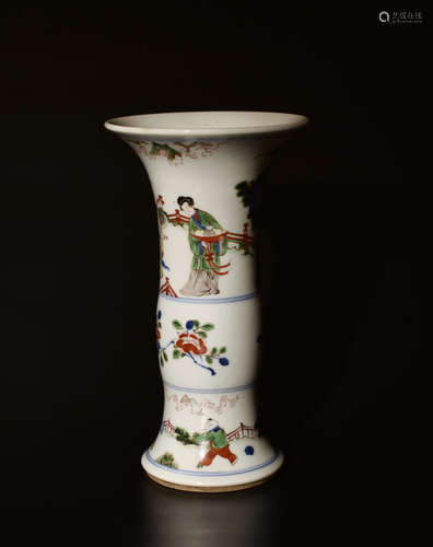 A  FLOWER  VASE  MULTI-COLOURED  CHARACTERS IN  KANGXI  PERIOD