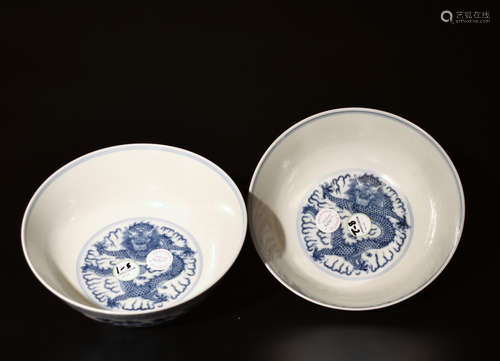 A PAIR  OF  BLUE  AND   WHITE   BOWLS  IN  GUANGXU   PERIOD