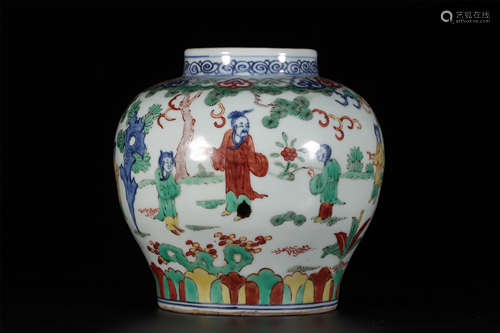 A  POT  PAINTED  WITH  MULTI-COLOURED  CHARACTERS  IN MING  WANLI