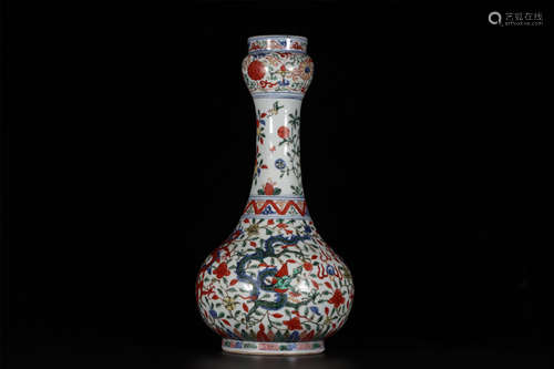 A  MULTI-COLOURED GARLIC-HEAD VASE   WITH  DRAGON  AND PHOENIX PATTERNS  IN MING  WANLI