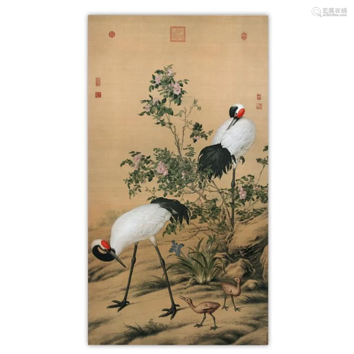 Chinese Ink Color Painting, Two Cranes