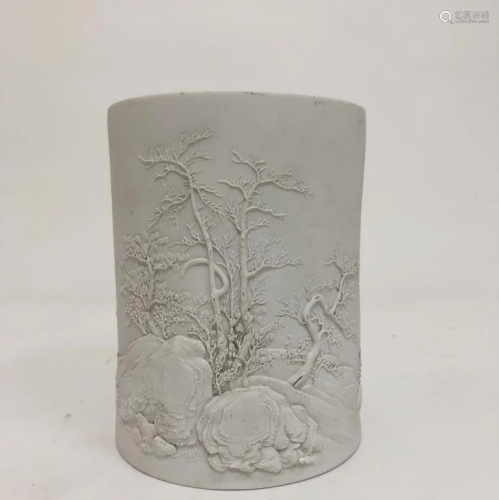 Chinese White Glazed Porcelain Brushpot