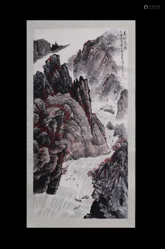 Chinese Ink Color Landscape Painting,Signed