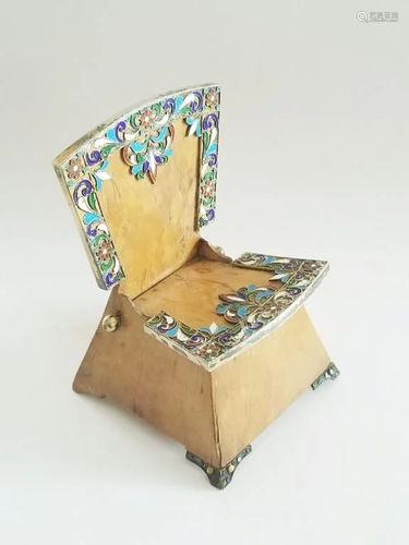 19C Russian Birch Silver Enamel Salt Throne_…