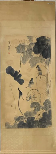 Chinese Ink Color Scroll Painting,Signed