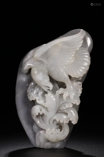 Chinese Hetian Jade Carved Eagle&Fish