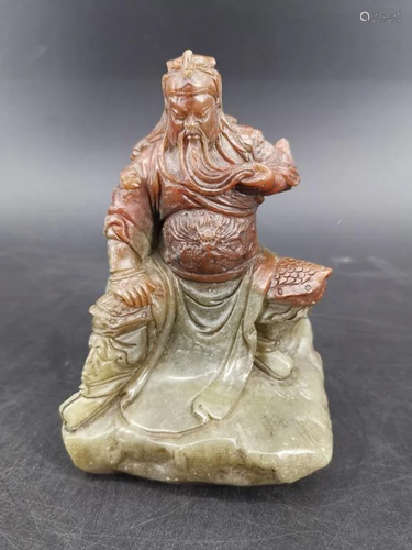 Chinese Soapstone Carved GuanGong Figurine