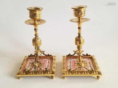 19C French Porcelain Sevres Candle Holders