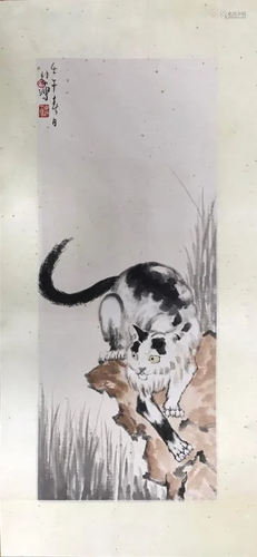 Chinese Ink Color Painting,Cat, Signed