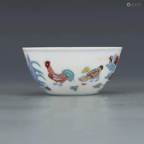 Chinese Doucai Porcelain Chicken Cup, Mark