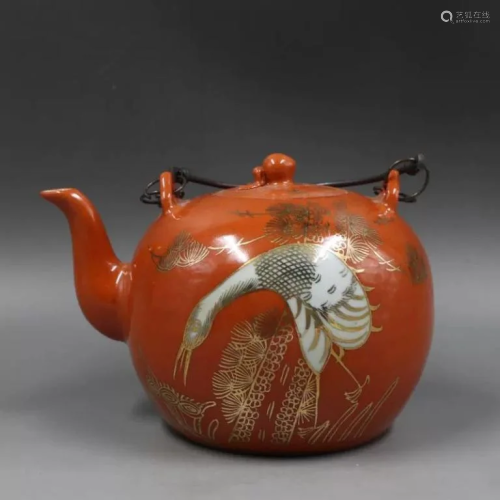 Chinese Coral Red Porcelain Teapot,Mark