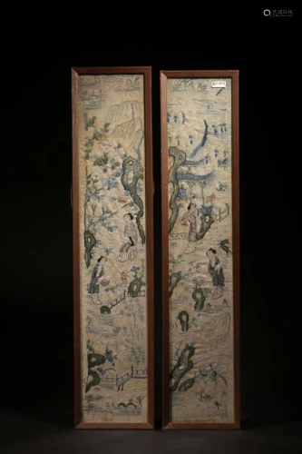 Pair of Qing Chinese Silk Embroidery Panel