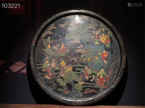 Chinese Lacquer Panel w Calligraphy