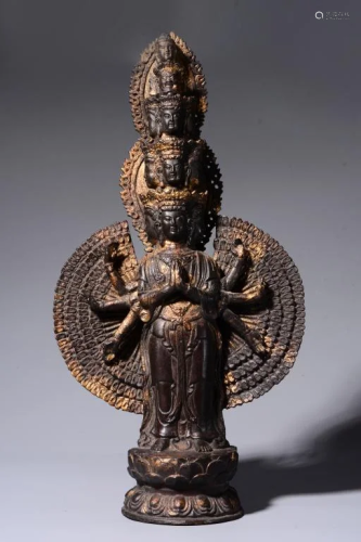 Chinese Gilt Bronze 8 Arms Guanyin w 11 faces