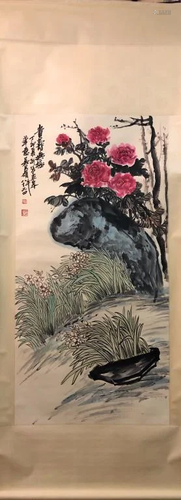 Chinese Ink Color Scroll Painting,Signed