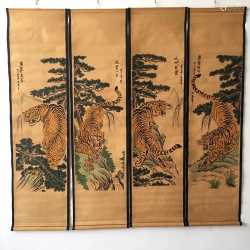 Four Chinese Ink Color Scroll Painting
