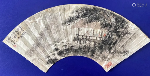 Chinese Ink Color Fan Painting,Signed