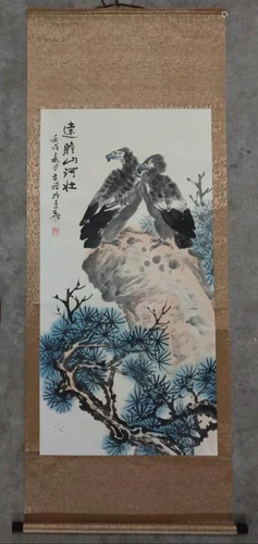 Chinese Ink Color Scroll Painting,Signed