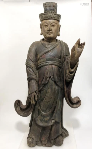 High Chinese Wood Carved Figurine