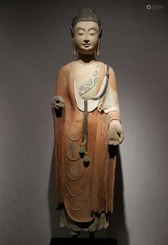 北齐 石雕彩绘释迦牟尼像
