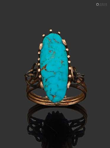 Bague en or jaune 18K (750), sertie d'une turquois…