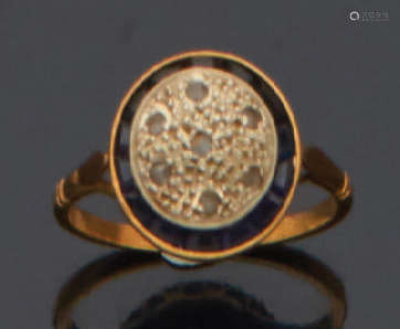 Bague en or jaune 18K (750) sertie de saphirs et b…