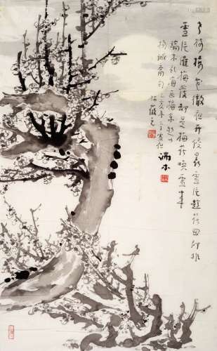 端木礼海画、林筱之题 b.1930 梅花 镜片 水墨纸本