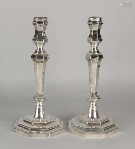 Two silver table candlesticks 800/000, Louis XIV style,