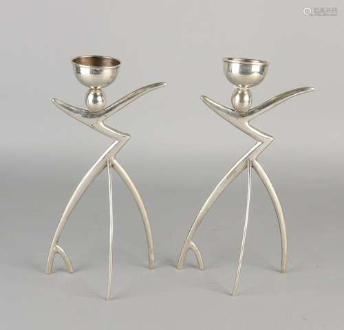 Two silver candlesticks 925/000, Art Deco, in the form