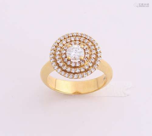 Elegant yellow gold ring, 750/000, with diamond. Ring