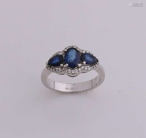 White gold ring, 585/000, with diamond and sapphire.