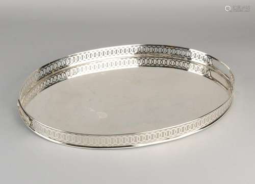 Large silver tray, oval model with a fine serrated edge