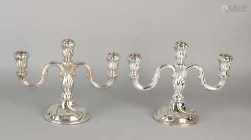 Two silver table candlesticks 835/000, 3 light on a