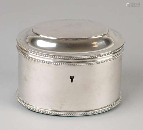 Silver tea chest, 833/000, oval model with pearl