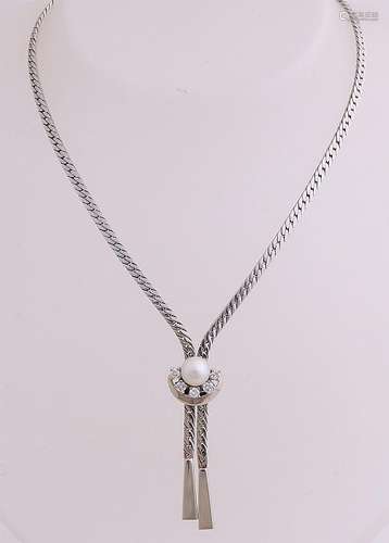 Fine white gold Y-necklace, 585/000, with diamond and