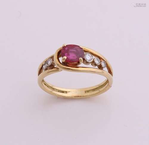 Elegant yellow gold ring, 750/000, with ruby ??and