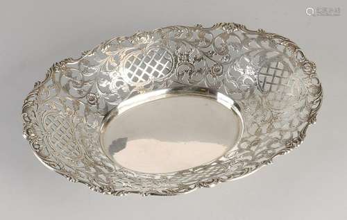 Silver bread basket, 833/000, oval-cut model with