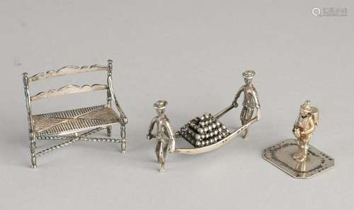 Three silver miniatures, 835/000, with cheese carriers,