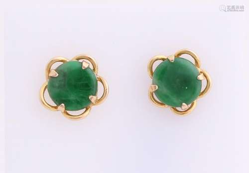 Yellow gold earrings, 750/000, in flower shape set with