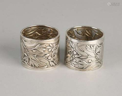 Two round silver napkin bands, 800/000, Art Nouveau,