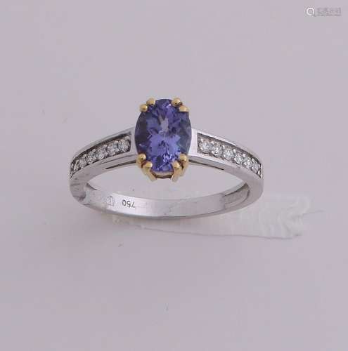 White gold ring, 750/000, diamond and tanzanite. Ring