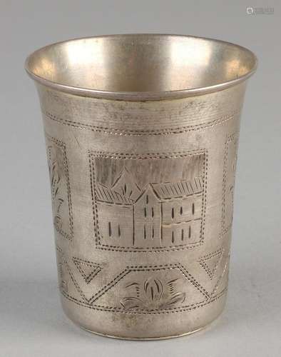 Old Jewish silver cup, 84 zolotniks, Kidush decorated