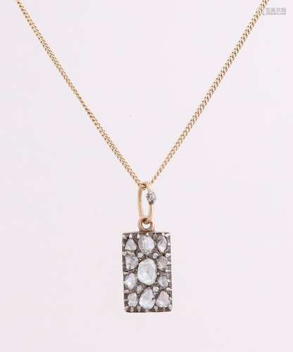 Gold necklace and pendant, 585/000, with diamond. Fine