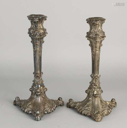 Two antique plated candle chandeliers. Circa 1900.