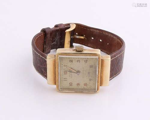 Yellow gold watch, 585/000, Tusal with leather strap.