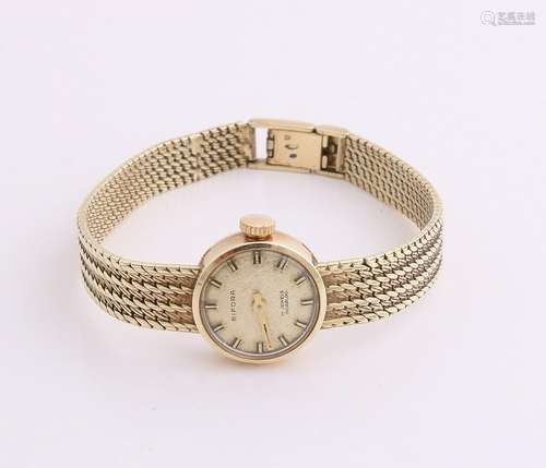 Yellow gold watch, 585/000, ladies round case, diameter