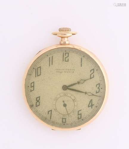 Yellow gold pocket watch, 585/000, with on the rear