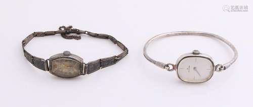 Two silver watches; an oval watch, 925/000, with a