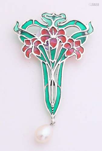 Silver brooch / pendant, 925/000, with inlays and