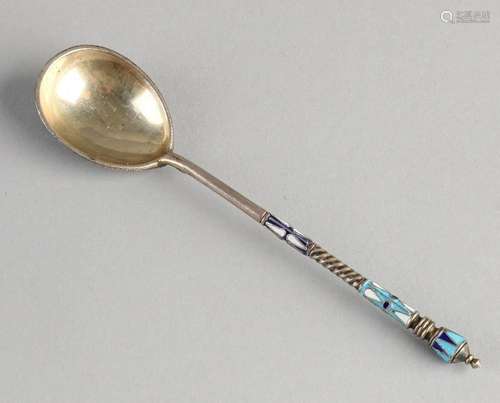 Silver spoon, 84 zolotniks adorned with enamel. Spoon